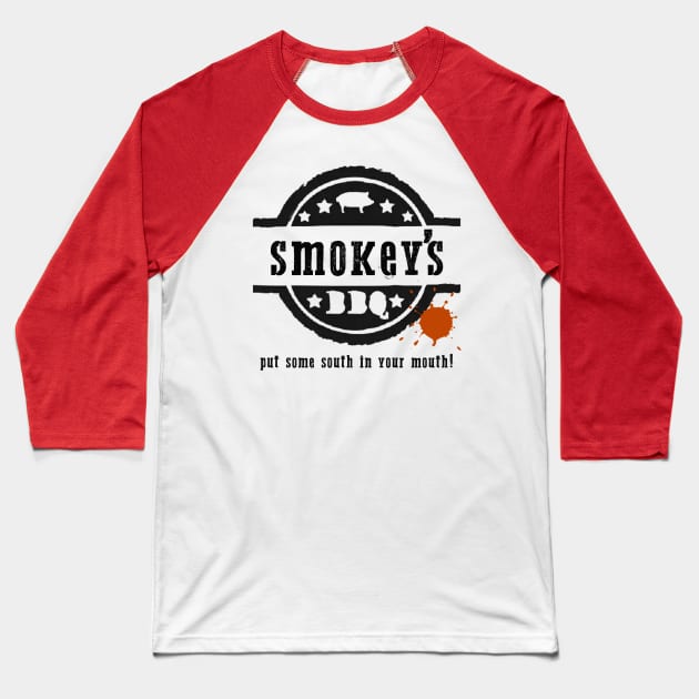 Smokey's BBQ House Baseball T-Shirt by inkandespresso7